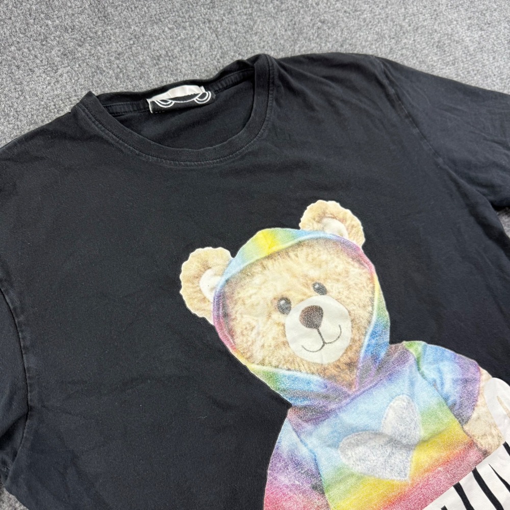 Moschino T-Shirt Large Black Rainbow Teddy Bear Graphic Couture Milano Men's